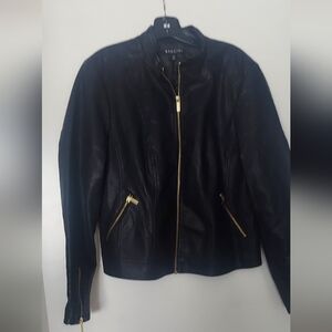 Baccini Black Vegan Leather Jacket with Gold Accents